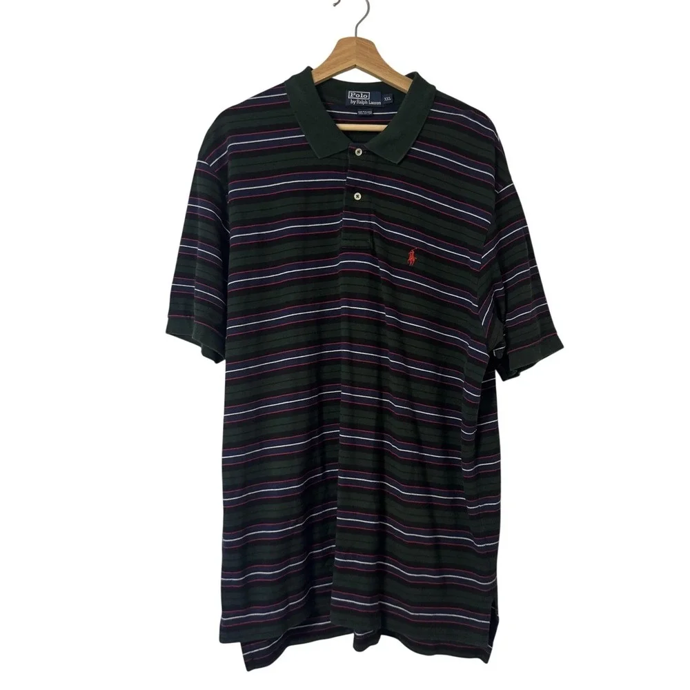 Polo Ralph Lauren Polo Shirt Mens 2XL Green Striped Short Sleeve Pony Logo